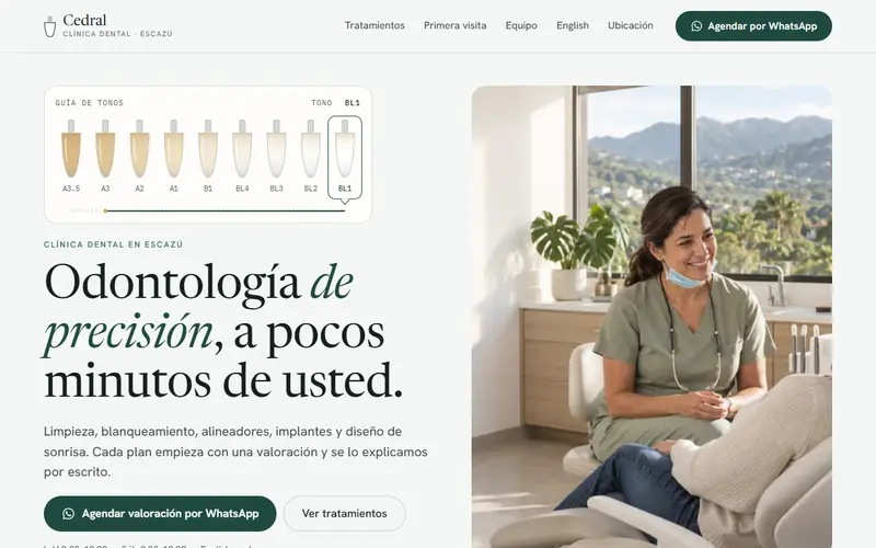 Primera pantalla de Sitios de ejemplo para clínicas