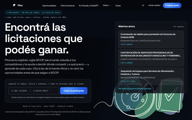 Primera pantalla de Plica